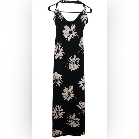 Lauren Ralph Lauren Black & White Halter Drape Neck Floral Maxi Dress Size Small - Picture 1 of 8